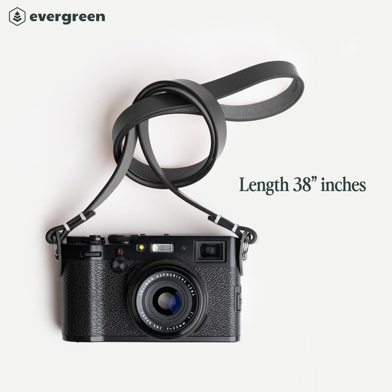 إيفرجرين حزام الكاميرا النحيف للرقبة والكتف من الجلد الطبيعي Evergreen (أسود 38 بوصة) - Image 5